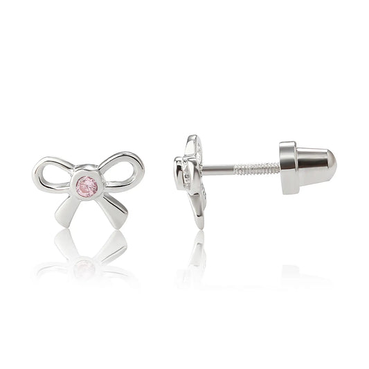 Sterling Silver Pink Bow Screw-Back Earrings - Doodlebug's Children's Boutique