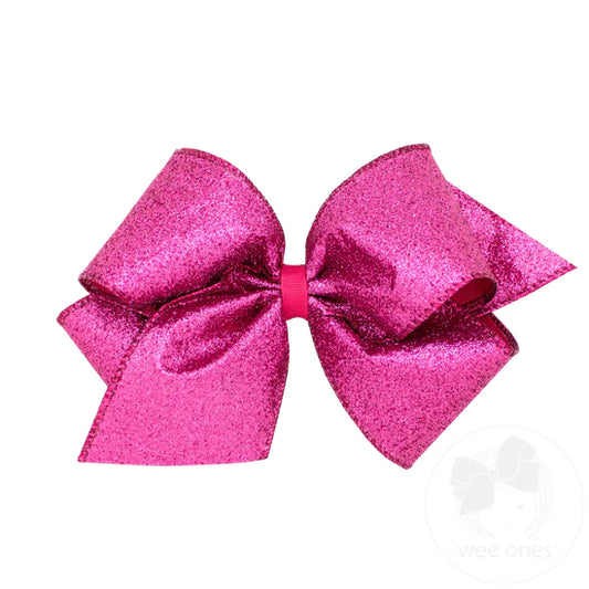 King Party Glitter Hair Bow in Fuchsia  - Doodlebug's Children's Boutique