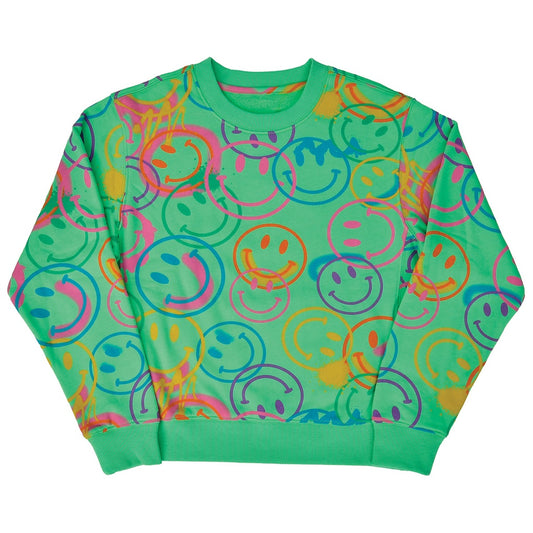 All Over Smile Glam Green Basic Crew Neck Sweatshirt  - Doodlebug's Children's Boutique