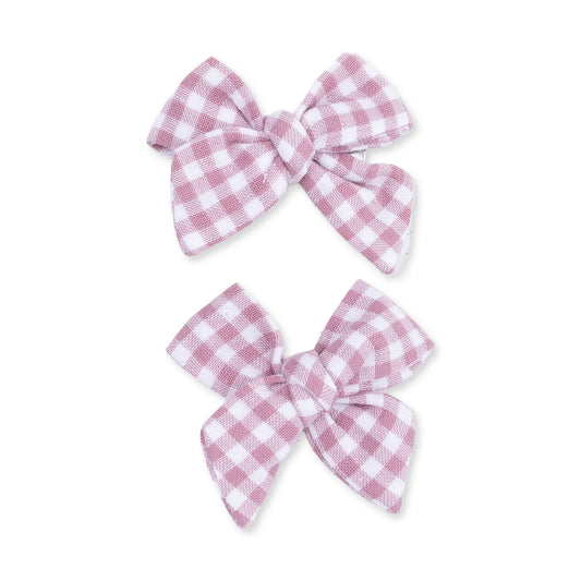 Berry Gingham 2 Pack Bow Clips