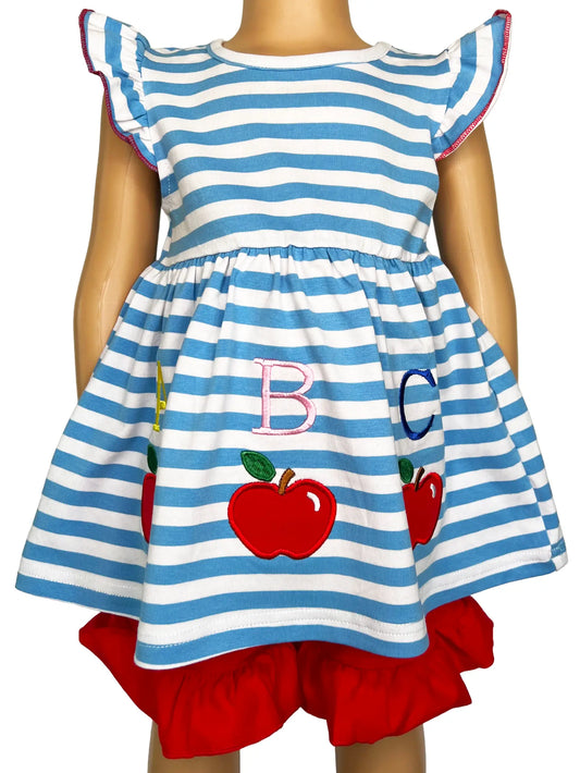 Back To School ABC Apple Top and Red Shorts Set  - Doodlebug's Children's Boutique