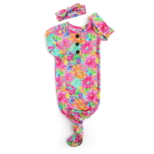 Kimberly Knotted Button Gown and Headband  - Doodlebug's Children's Boutique