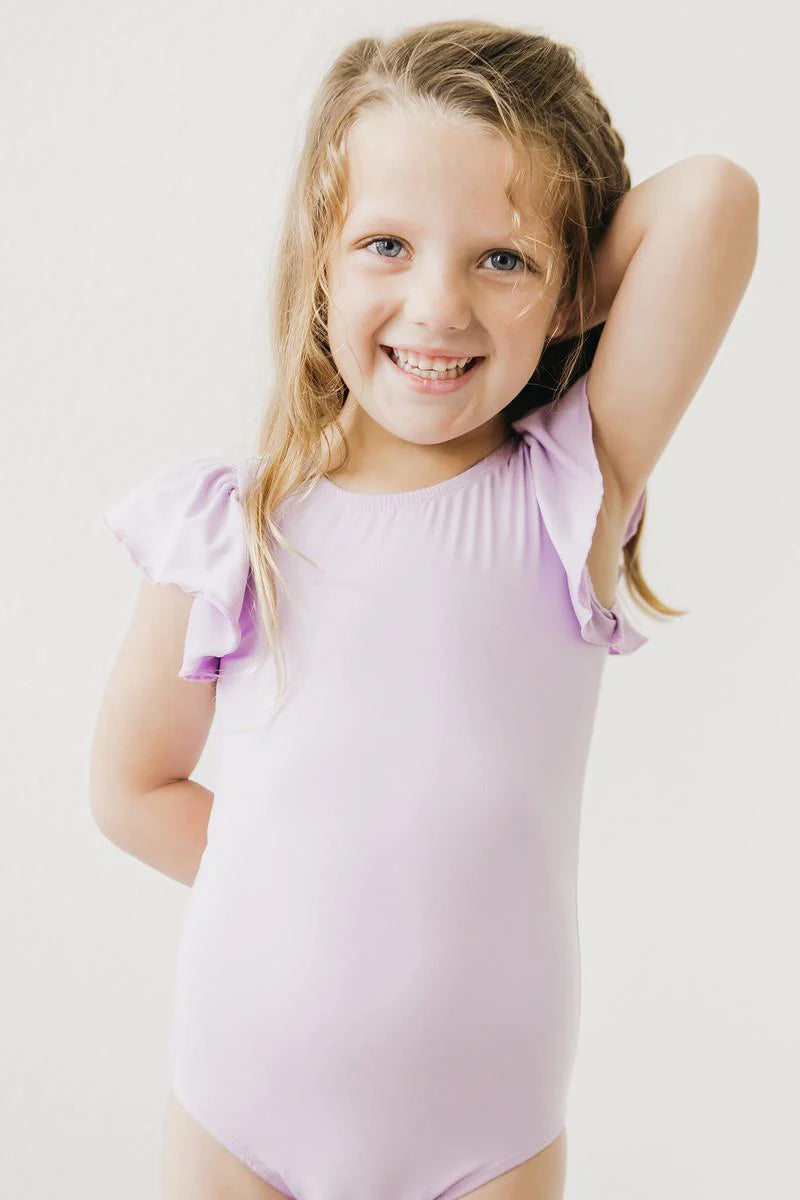 Lavender Flutter Sleeve Leotard  - Doodlebug's Children's Boutique