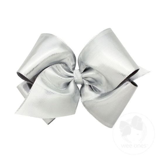 Metallic Overlay King Bow in Silver - Doodlebug's Children's Boutique