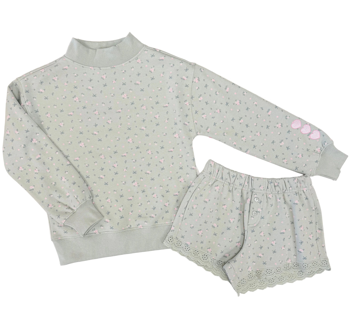Floral Print Mockneck Sweatshirt & Shorts Set