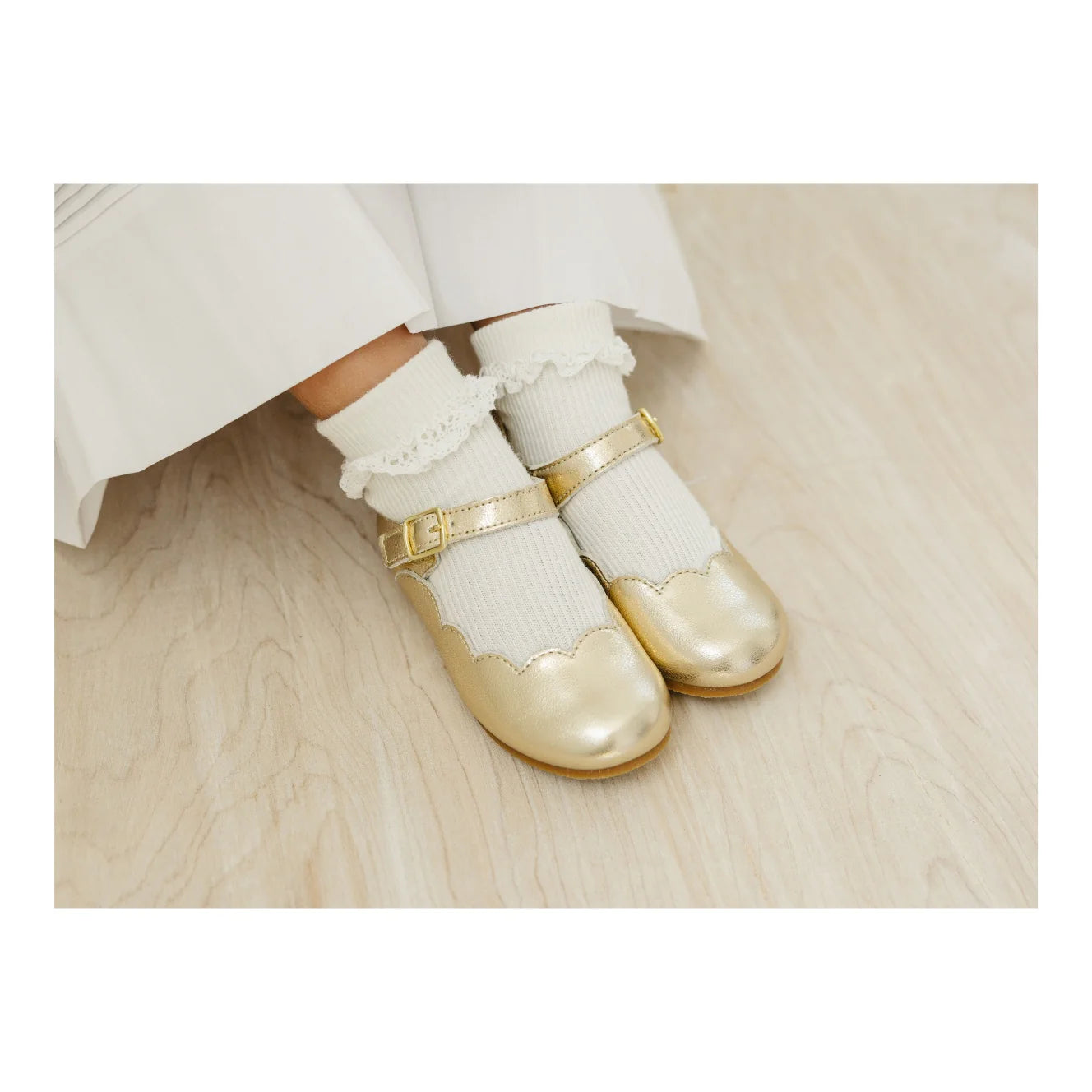 Sonia Scalloped Flat in Gold - Doodlebug's Children's Boutique