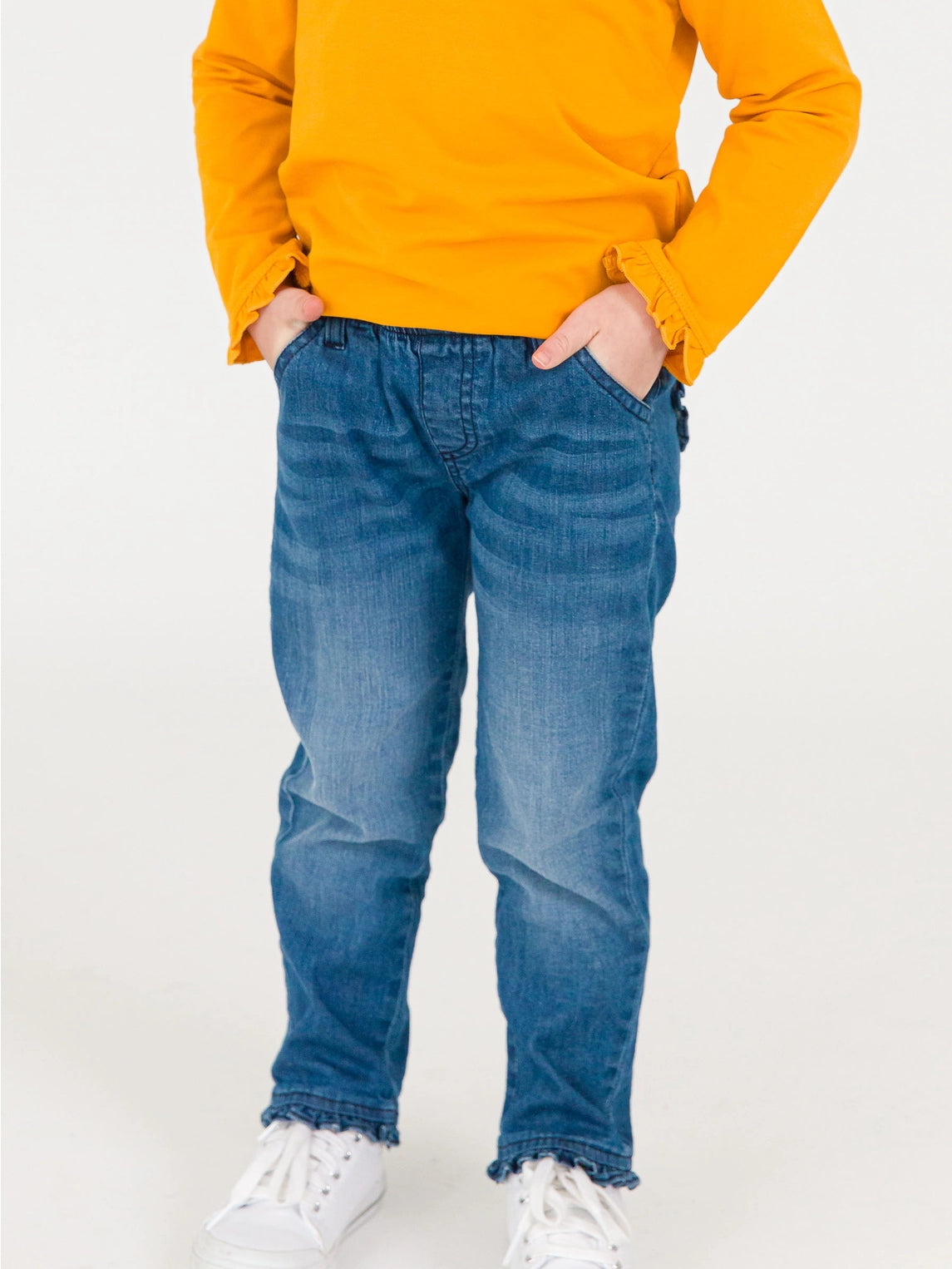 Medium Wash Stretch Ruffle Jeans