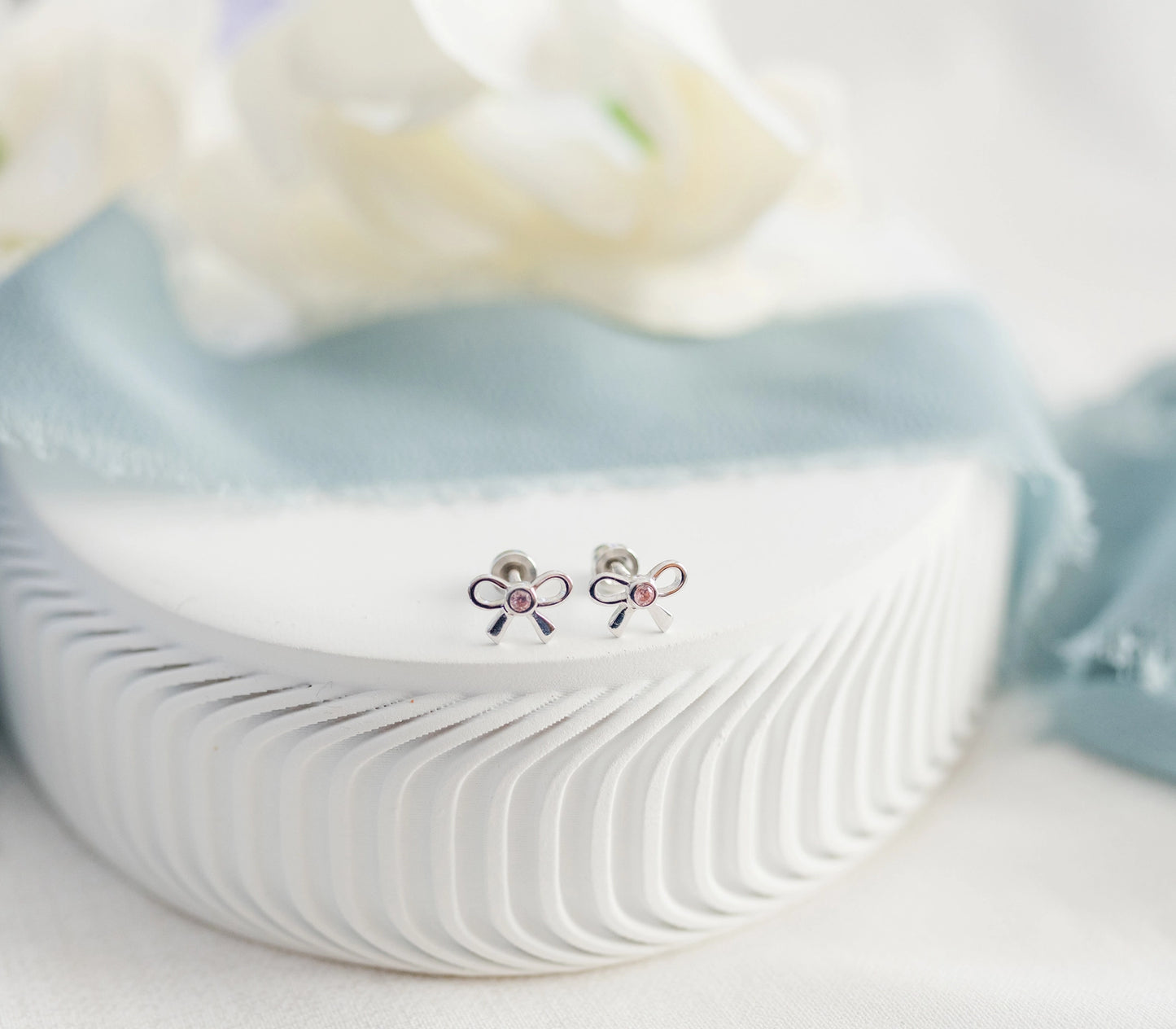 Sterling Silver Pink Bow Screw-Back Earrings - Doodlebug's Children's Boutique