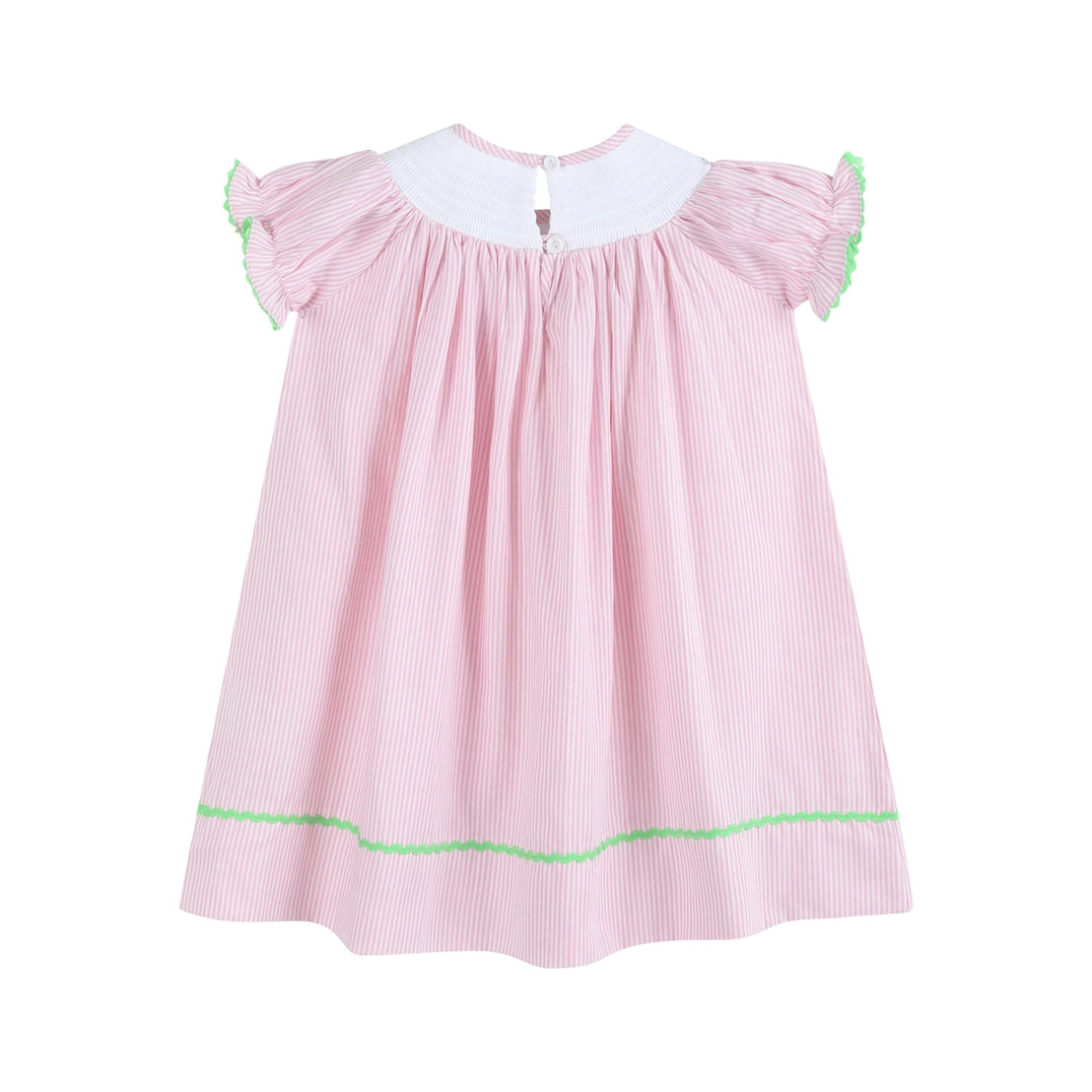 Pink Pinstripe Pom Pom Easter Bunny Bishop Dress  - Doodlebug's Children's Boutique