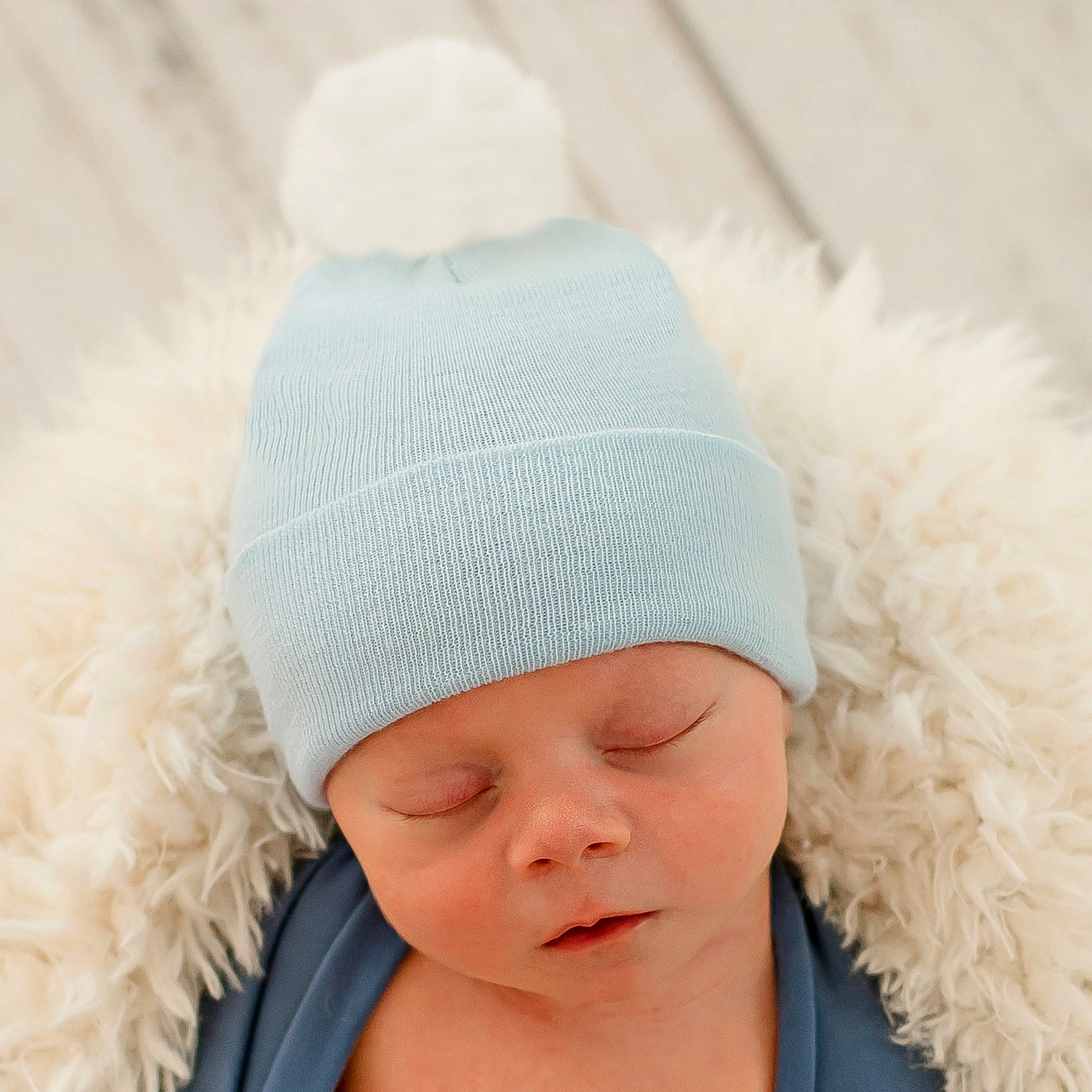 Blue Pom Newborn Hospital Hat  - Doodlebug's Children's Boutique