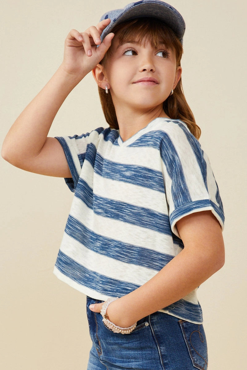 Blue Heathered Stripe Top - Doodlebug's Children's Boutique