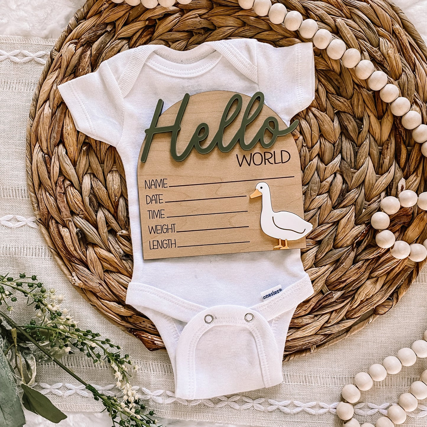 Goose Hello World Wood Stat Plaque - Doodlebug's Children's Boutique