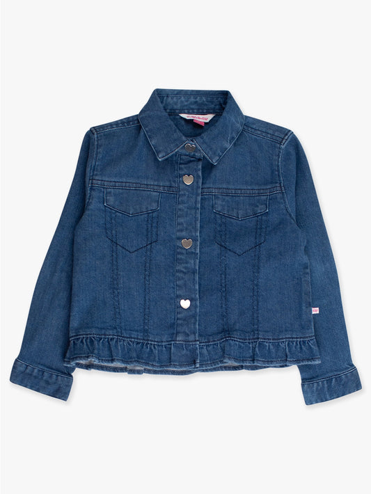 Medium Wash Stretch Denim Ruffle Jacket