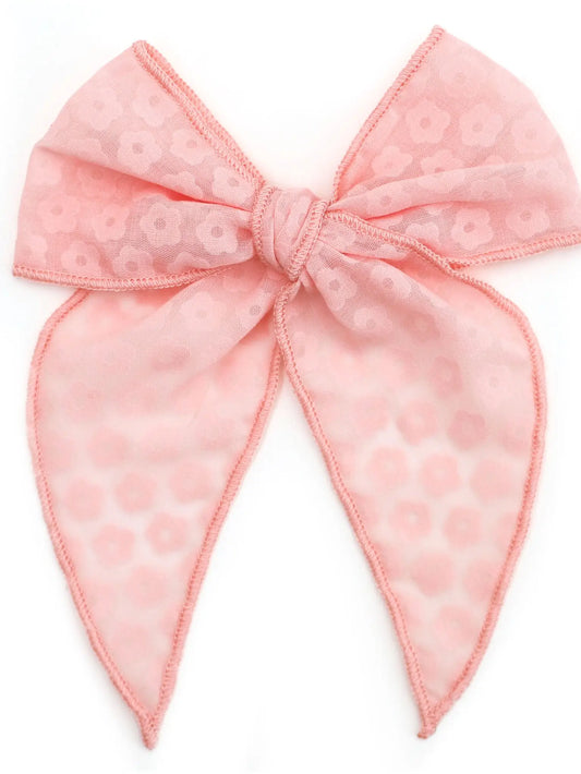 Party Girl Bow in Peach Flowers  - Doodlebug's Children's Boutique