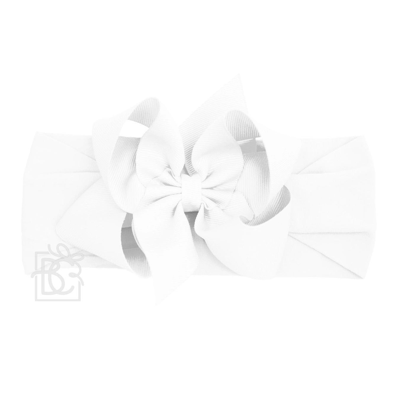 Wide Nylon Headband with Large Bow in White - Doodlebug's Children's Boutique