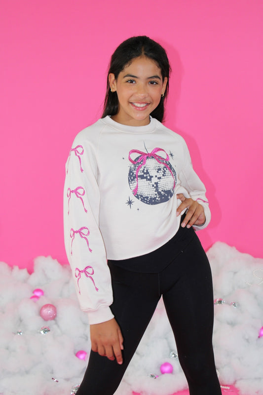 Embroidered Bows Disco Ball Sweatshirt - Doodlebug's Children's Boutique