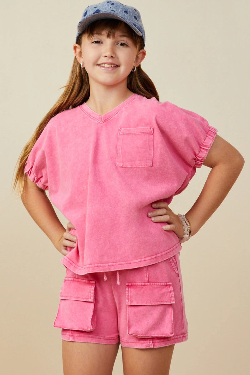 Pink V-Neck Shirt & Cargo Shorts Set - Doodlebug's Children's Boutique