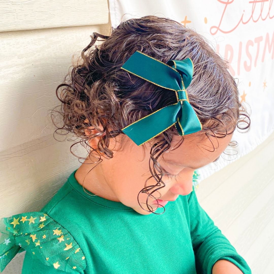 Emerald Coquette Bow Clip  - Doodlebug's Children's Boutique