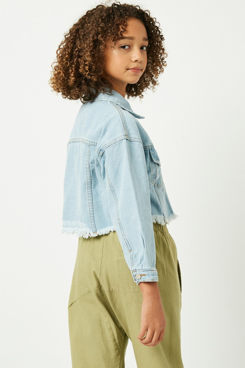 Cropped Frayed Hem Denim Jacket - Doodlebug's Children's Boutique