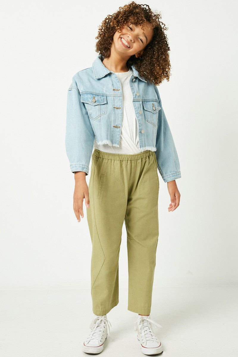 Cropped Frayed Hem Denim Jacket - Doodlebug's Children's Boutique