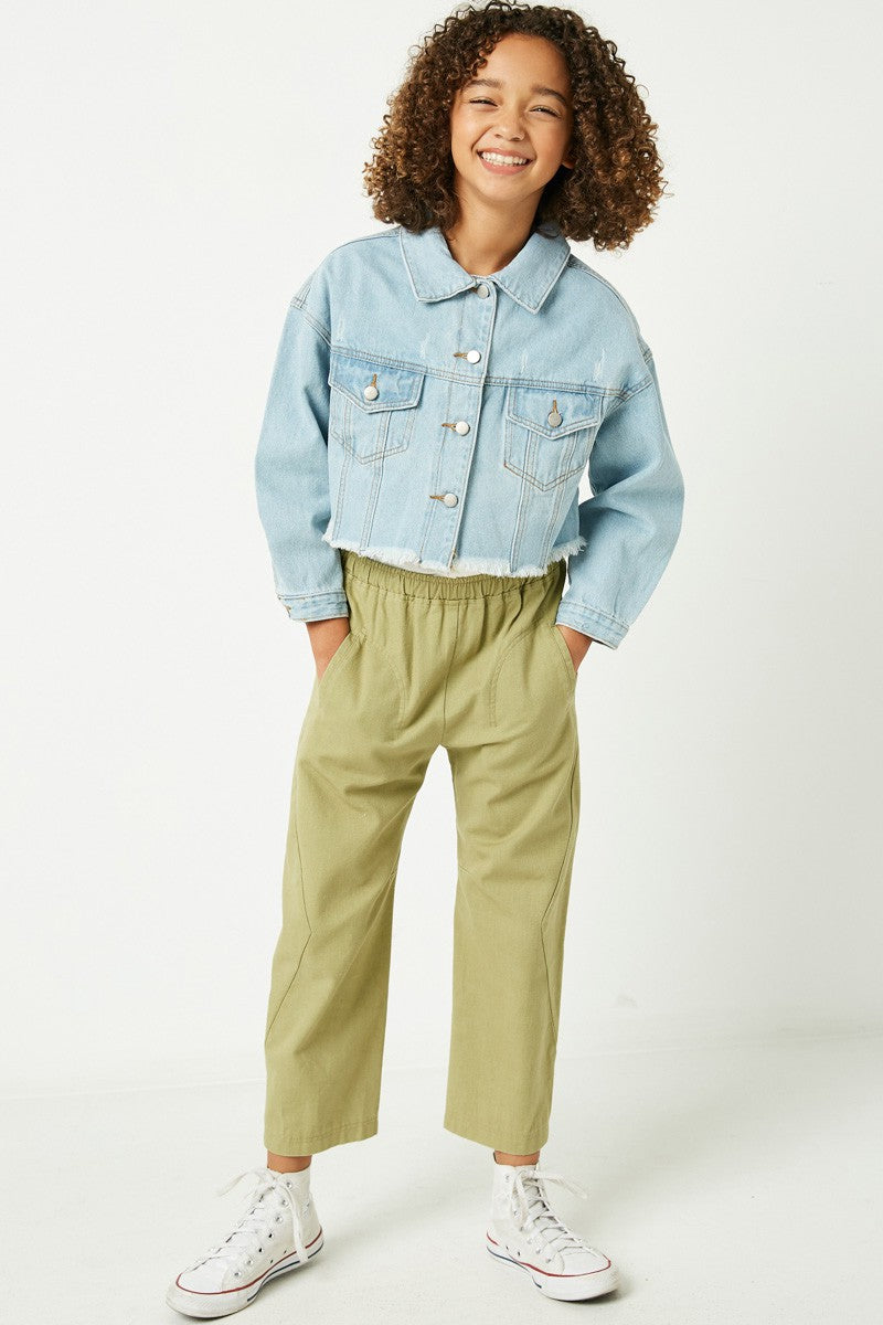 Cropped Frayed Hem Denim Jacket - Doodlebug's Children's Boutique