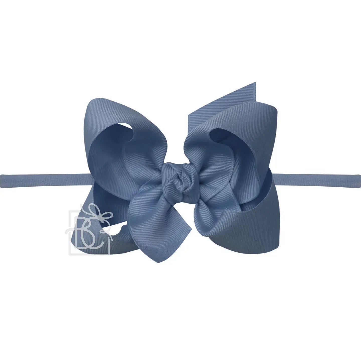 Nylon Headband with Large Bow in Smoke Blue - Doodlebug's Children's Boutique