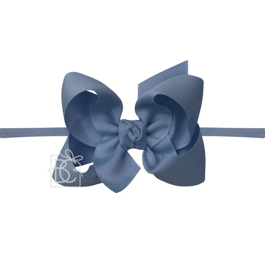 Nylon Headband with Large Bow in Smoke Blue - Doodlebug's Children's Boutique