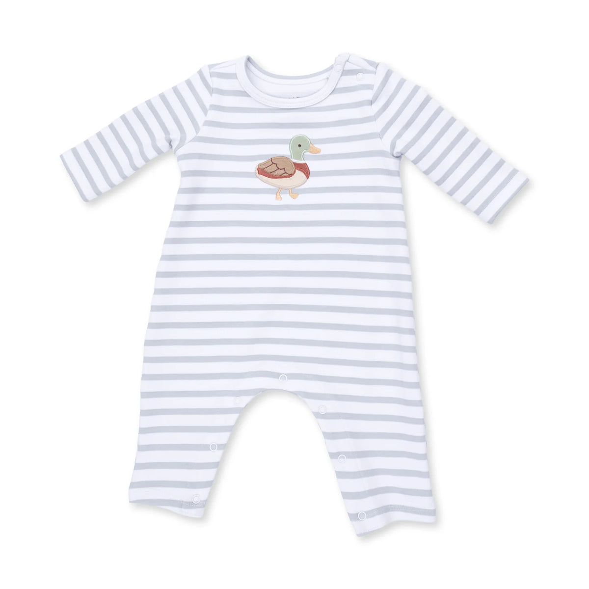 Mallard Stripe Long Sleeve Snap Shoulder Romper