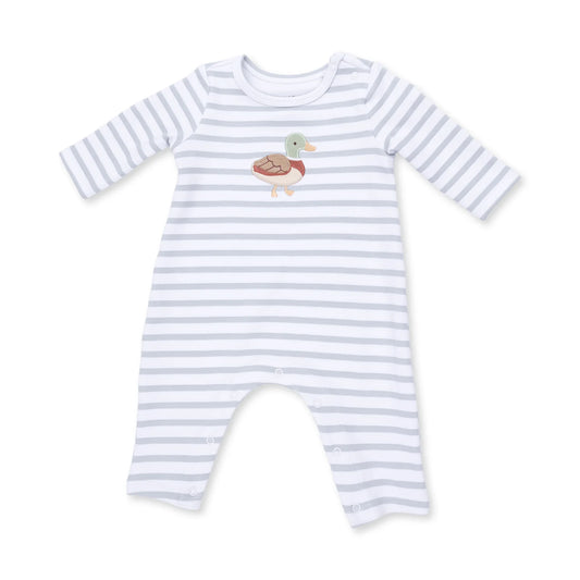 Mallard Stripe Long Sleeve Snap Shoulder Romper