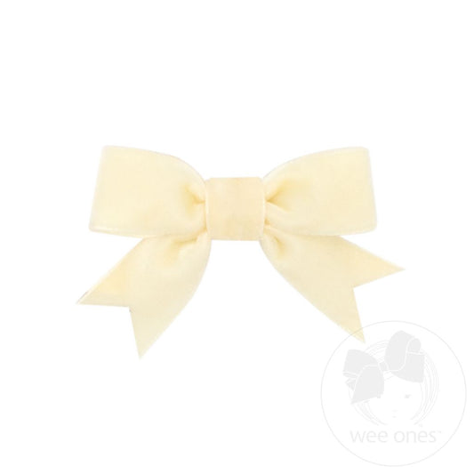 Velvet Two-Loop Mini Bow in Ivory - Doodlebug's Children's Boutique