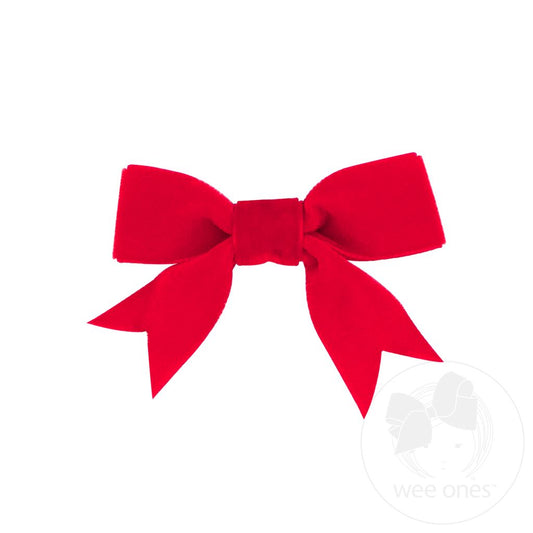 Velvet Two-Loop Mini Bow in Red - Doodlebug's Children's Boutique