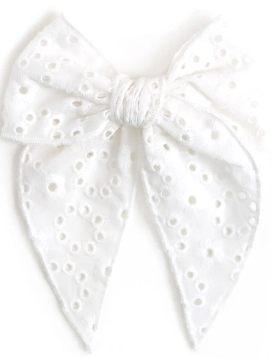 Party Girl Bow in White Eyelet  - Doodlebug's Children's Boutique