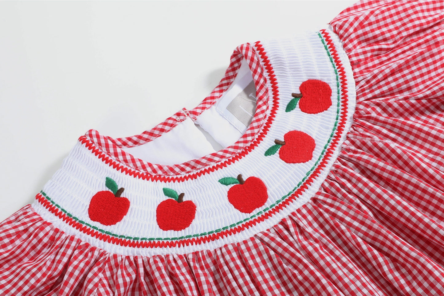 Red Gingham Apple Smocked Biship Dress - Doodlebug's Children's Boutique