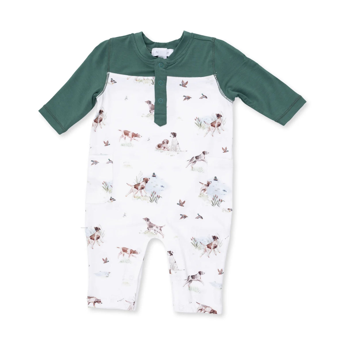 Pointer Pups & Duck Buddies Romper w/ Contrast Sleeves
