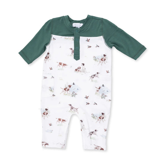 Pointer Pups & Duck Buddies Romper w/ Contrast Sleeves