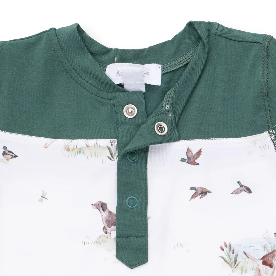 Pointer Pups & Duck Buddies Romper w/ Contrast Sleeves
