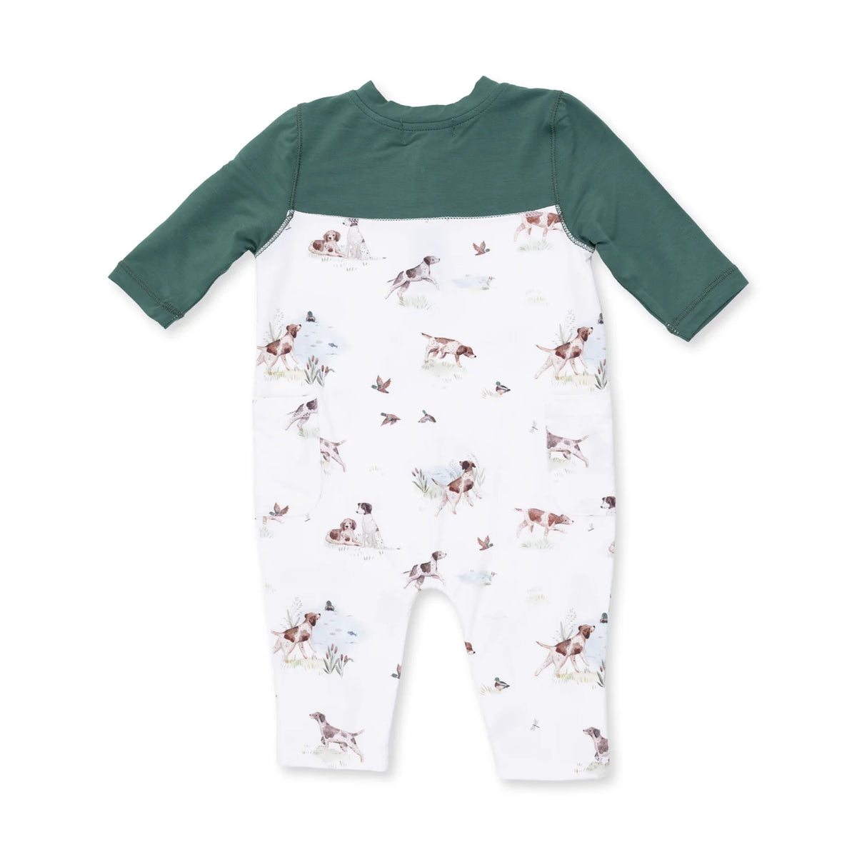 Pointer Pups & Duck Buddies Romper w/ Contrast Sleeves
