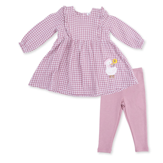 Berry Gingham Goose Ruffle Dress & Legging Set