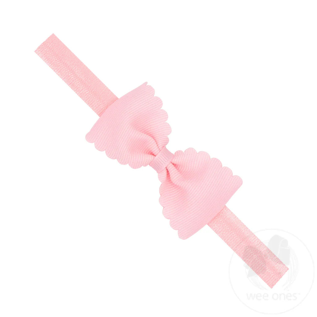 Small Scalloped Edge Bow Headband in Light PInk - Doodlebug's Children's Boutique