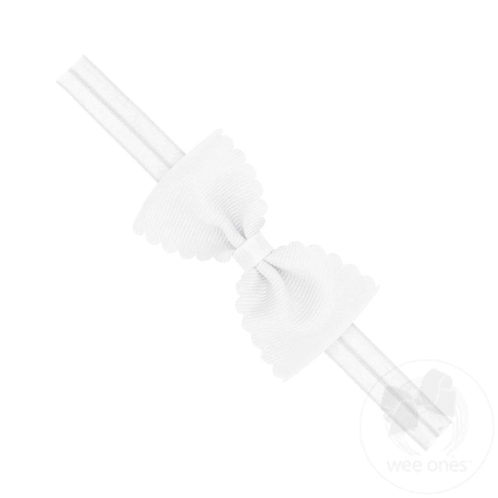 Small Scalloped Edge Bow Headband in White - Doodlebug's Children's Boutique