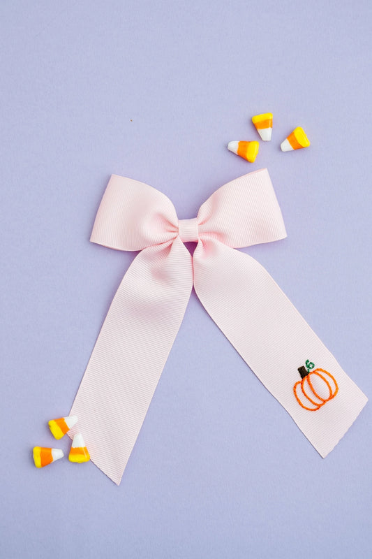 Pink Pumpkin Bow with Tails  - Doodlebug's Children's Boutique