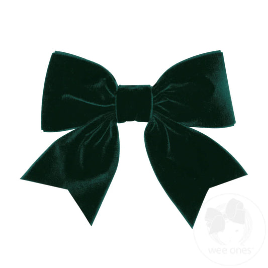 Forest Green Plush Velvet Bow with Tails  - Doodlebug's Children's Boutique