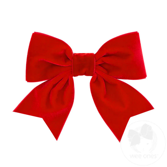 Red Plush Velvet Bow with Tails  - Doodlebug's Children's Boutique