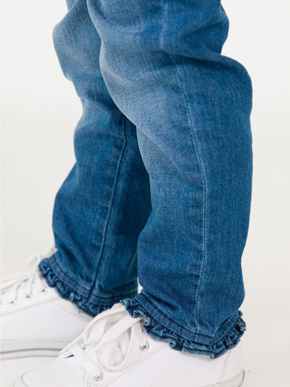 Medium Wash Stretch Ruffle Jeans