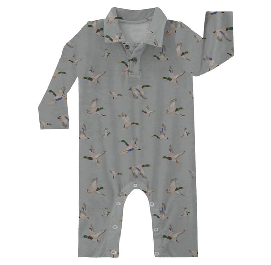 Mallards Long Sleeve Polo Romper - Doodlebug's Children's Boutique