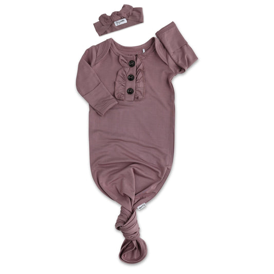 Mauve Knotted Ruffle Button Gown and Headband  - Doodlebug's Children's Boutique