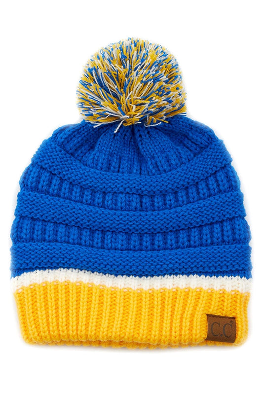 Blue & Gold Pom Beanie - Doodlebug's Children's Boutique