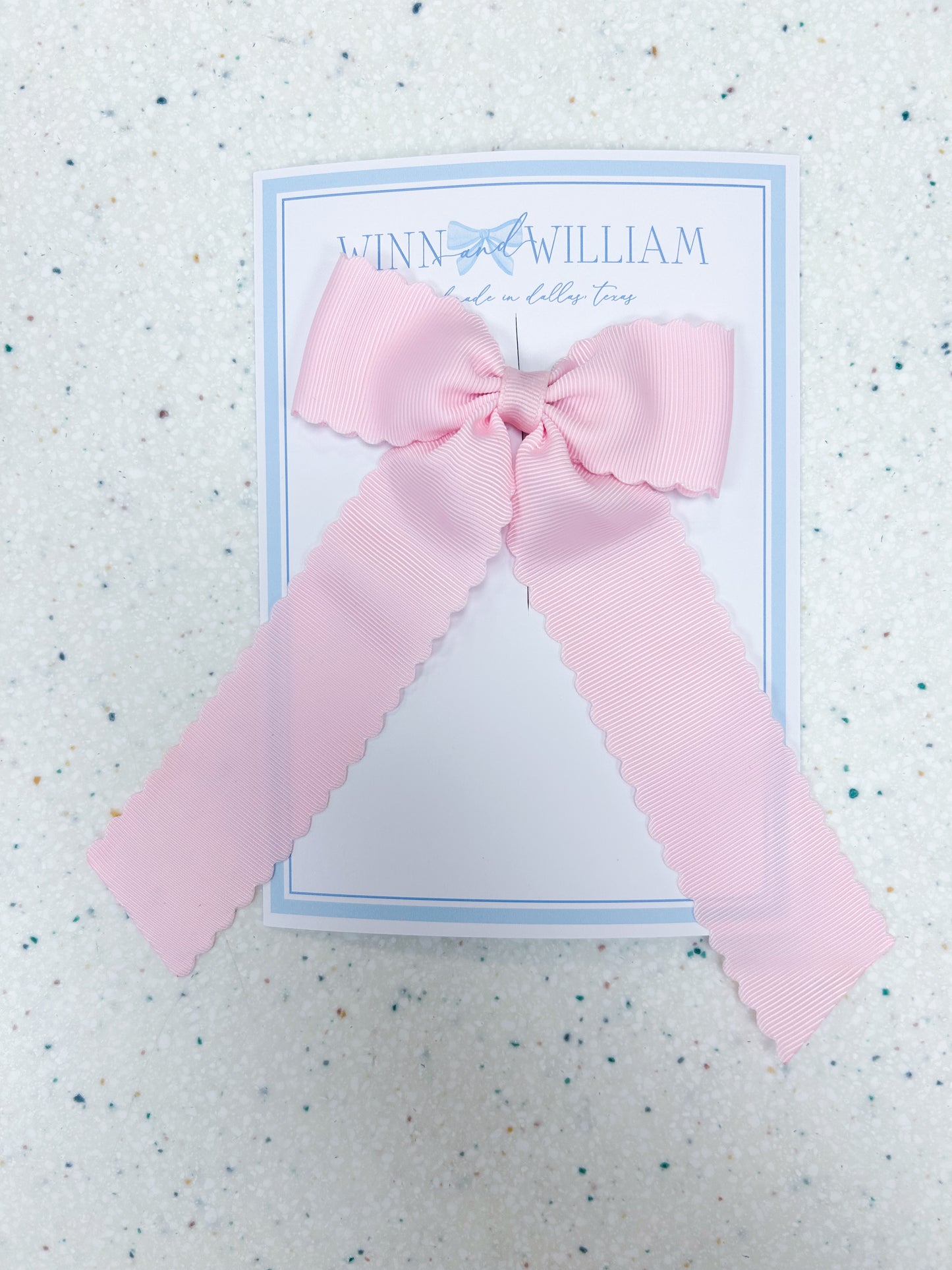 Light Pink Scalloped Long-Tail Bow  - Doodlebug's Children's Boutique