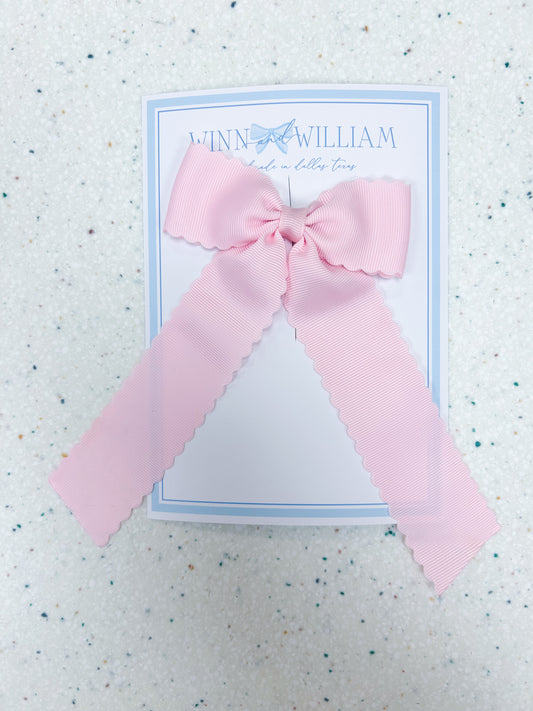 Light Pink Scalloped Long-Tail Bow  - Doodlebug's Children's Boutique