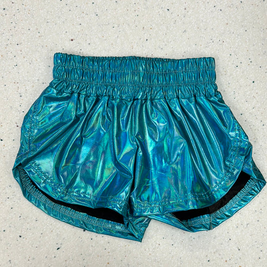 Aqua Metallic Shorts  - Doodlebug's Children's Boutique